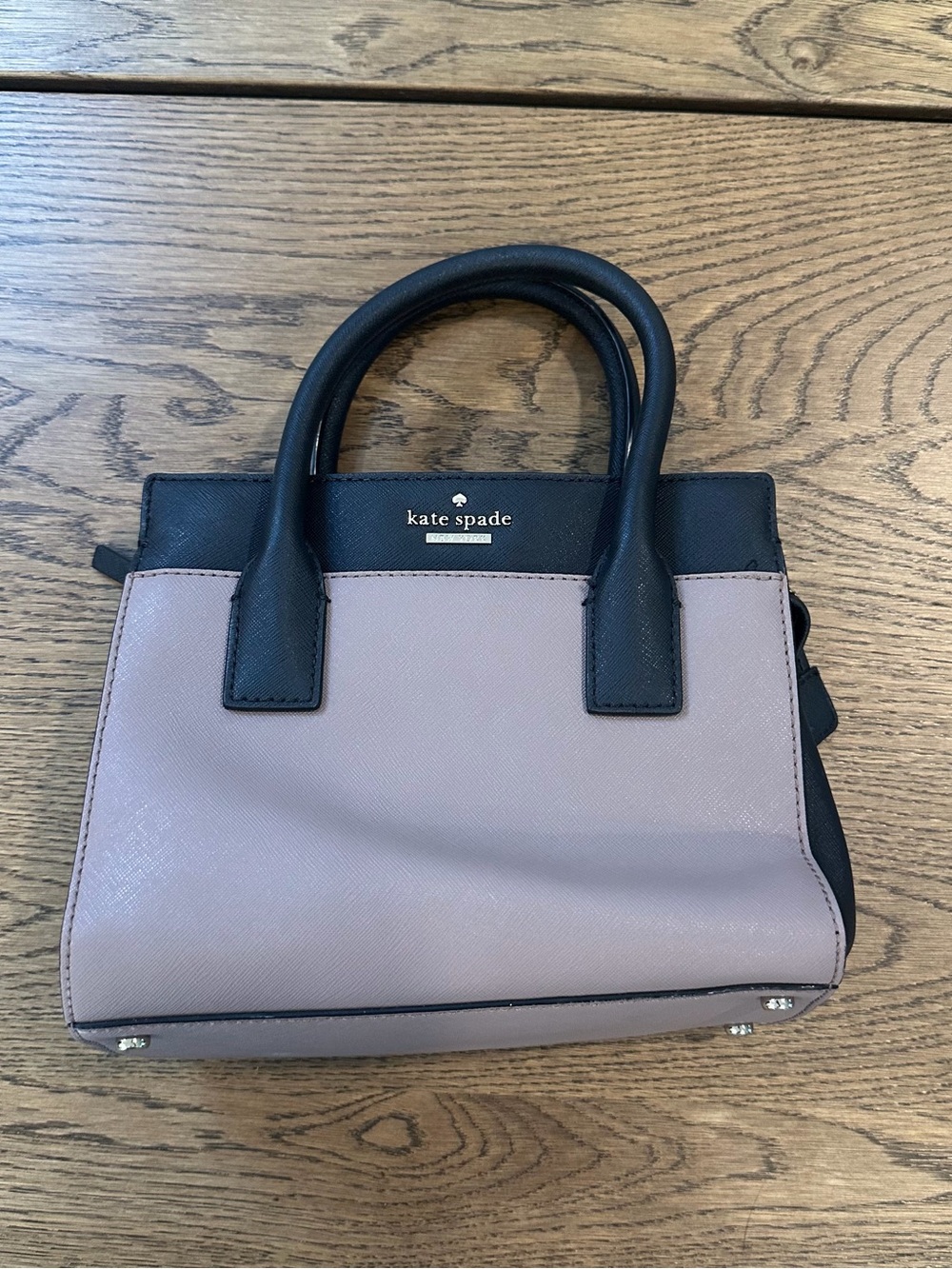Kate Spade New York Small Satchel Black Taupe Leather Handbag